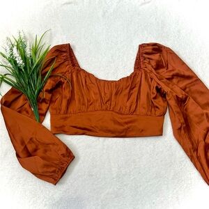 Abercrombie & Fitch Satin Balloon Sleeve Cropped Blouse - Large